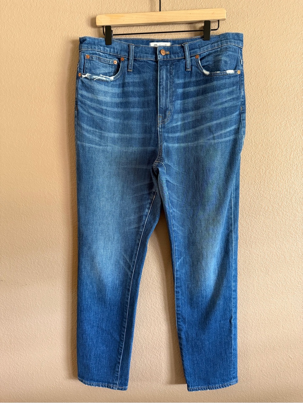 Madewell High-Rise Slim BoyJean Distressed Blue Denim Jeans Size 32